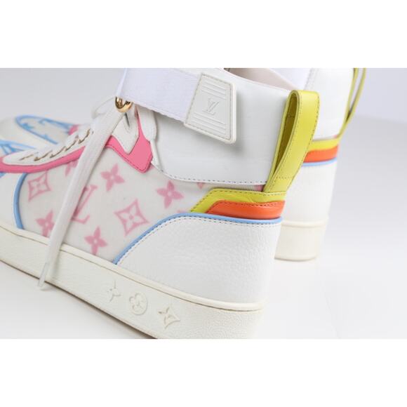 Louis Vuitton Lace Up Boombox High Top Sneakers Blue Pink White Leather LV Sz 37 - Picture 7 of 15
